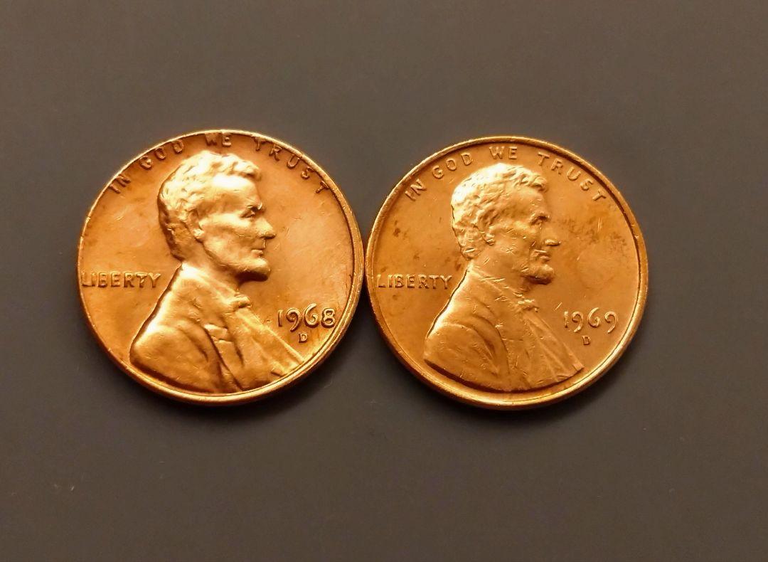 アメリカ 1968 D ＆1969 D リンカーン 1セント硬貨 2枚セット