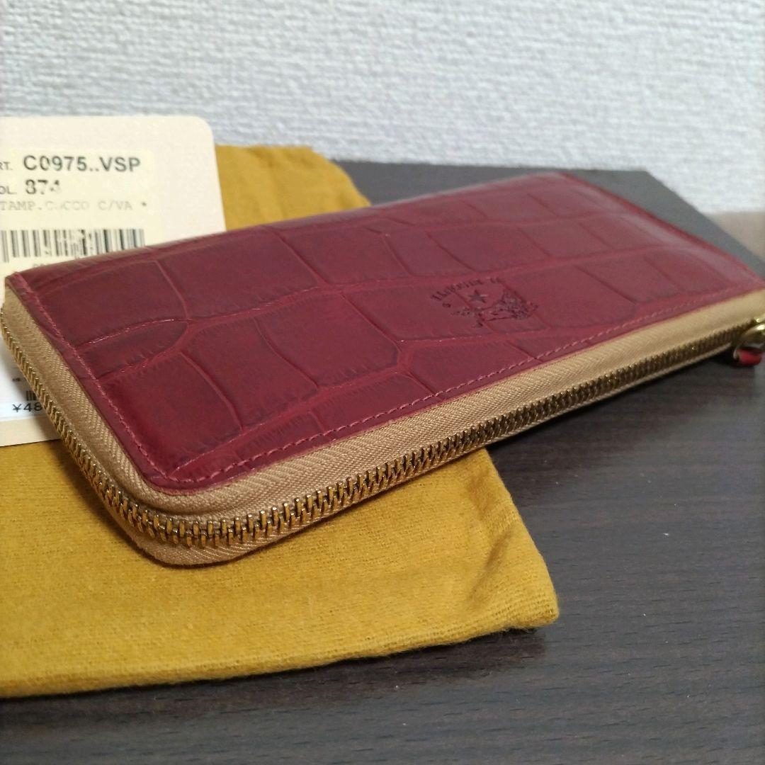 新品 イルビゾンテ 本革 レザー 長財布 ウォレット クロコ L字 レッド ヌメ
