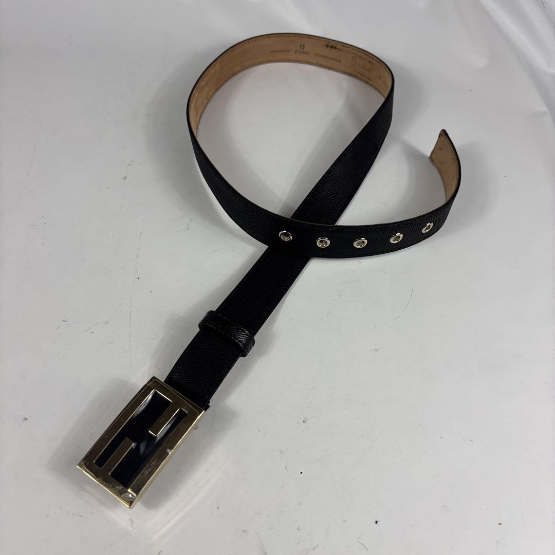 FENDI フェンディ ベルト レザー ブラック ズッカ ロゴ ゴールド