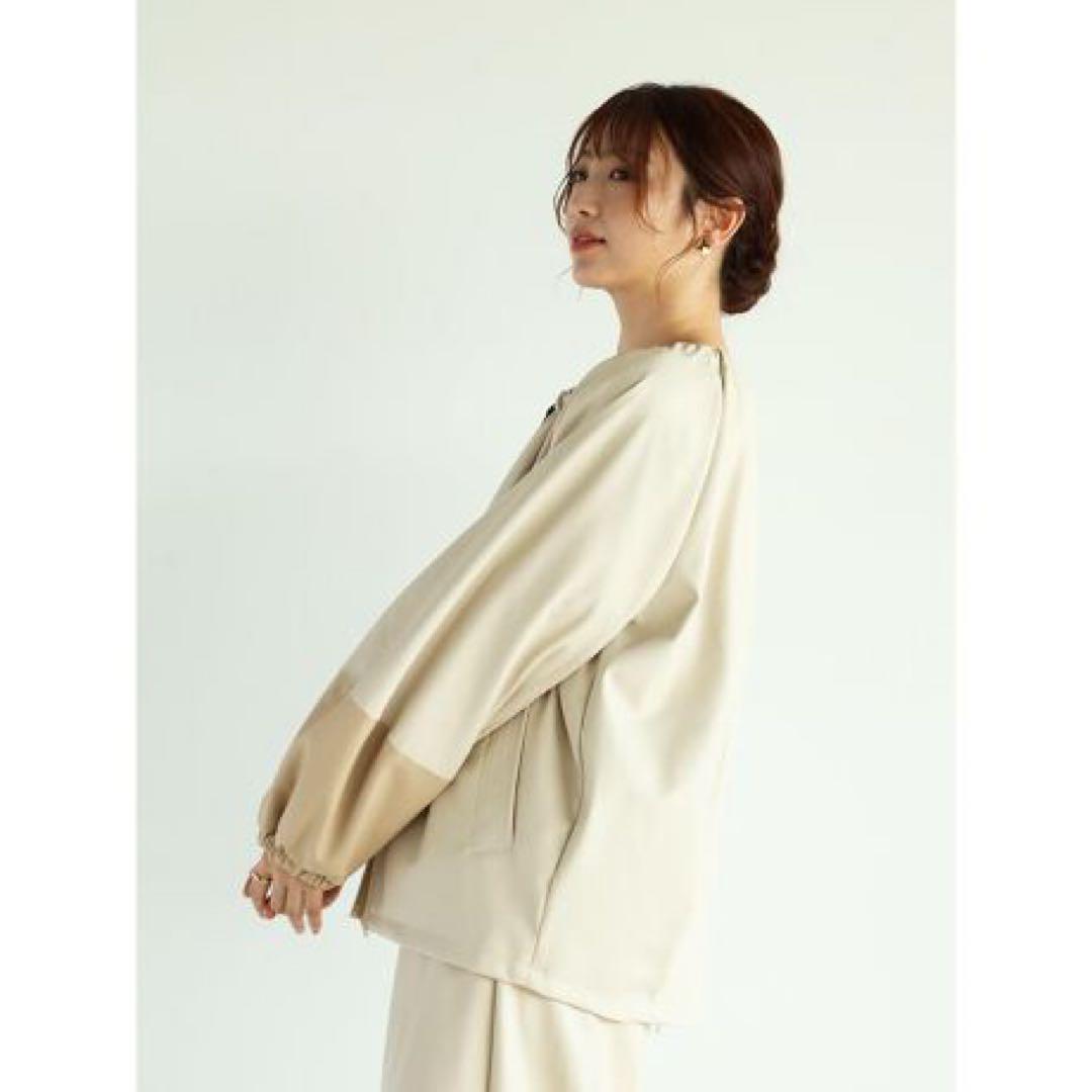 極美品 Vin ヤマダヤ エコレザーギャザーカラーブルゾン クリーム アイボリー