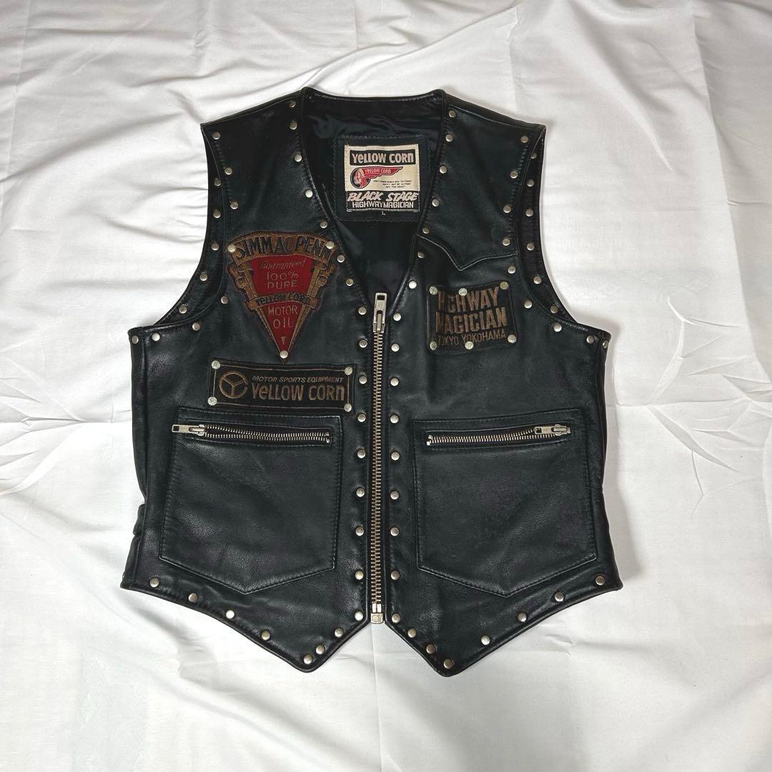 イエローコーン レザー ベスト ブラック スタッズ 牛革 L イエローコーン レザー ベスト ブラック スタッズ 牛革 L