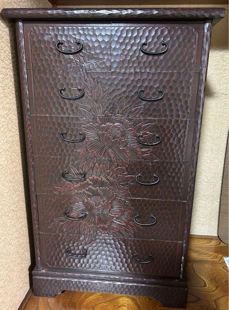 鎌倉彫り 箪笥　6段引き箪笥