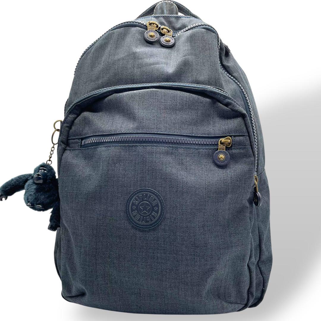 極美品　kipling キプリング　リュック　バックパック　ネイビー　チャーム付
