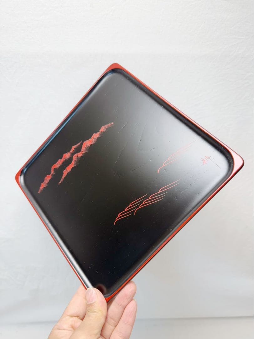 未使用 茶道具 三代表朔作 鈴木雅也 山水絵 木製 干菓子盆 サイン 栞