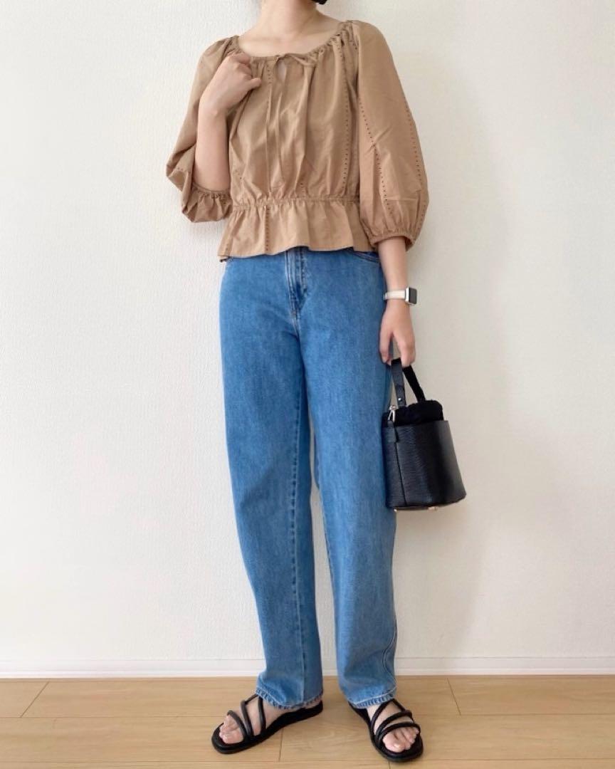 ユニクロ UNIQLO エンブロイダリーブラウス/7分袖 ベージュ