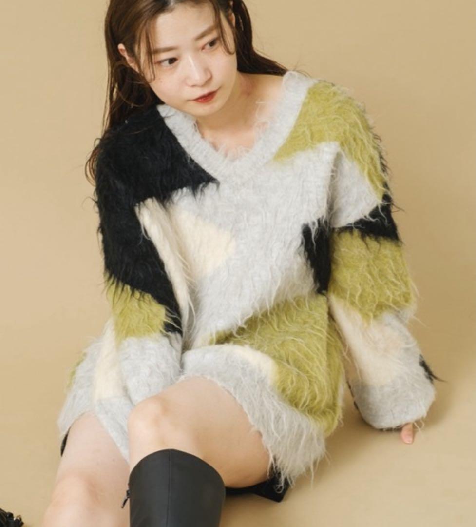 Kastane シャギー柄編みニット
