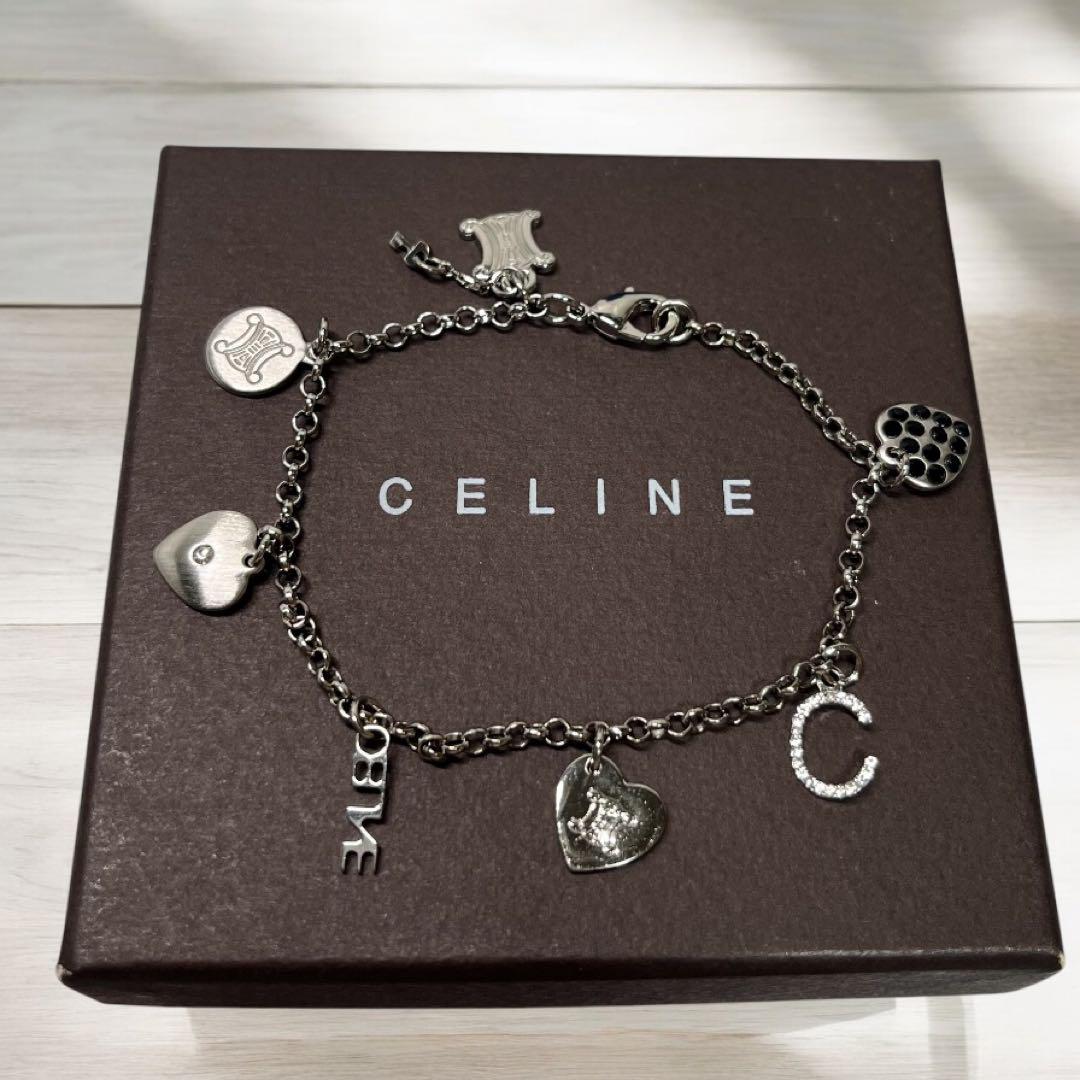 美品　CELINE シルバーブレスレット ハート　マカダム　モチーフ　箱付き