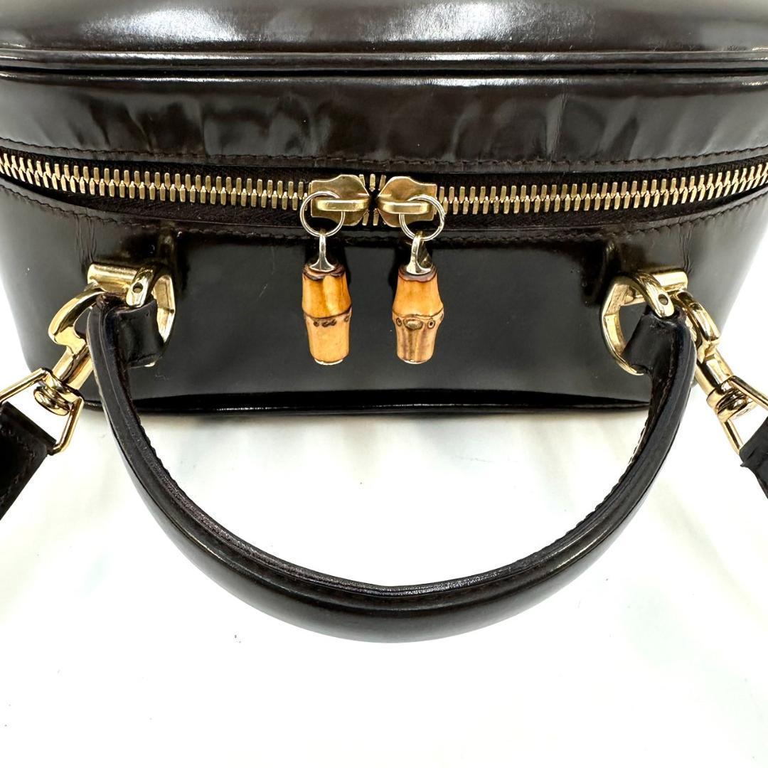 GUCCI グッチ 2way バンブー ハンドバッグ パテントレザー ロゴ刻印