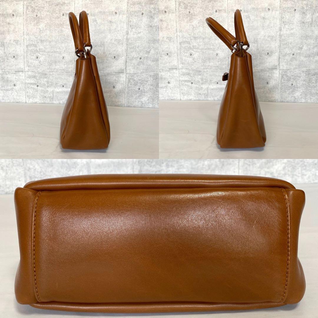 美品　マウロゴヴェルナ　ハンドバッグ　フォーマル　レザー　ブラウン 美品】MAURO GOVERNA キャメルブラウン カーフレザー ハンドバッグ