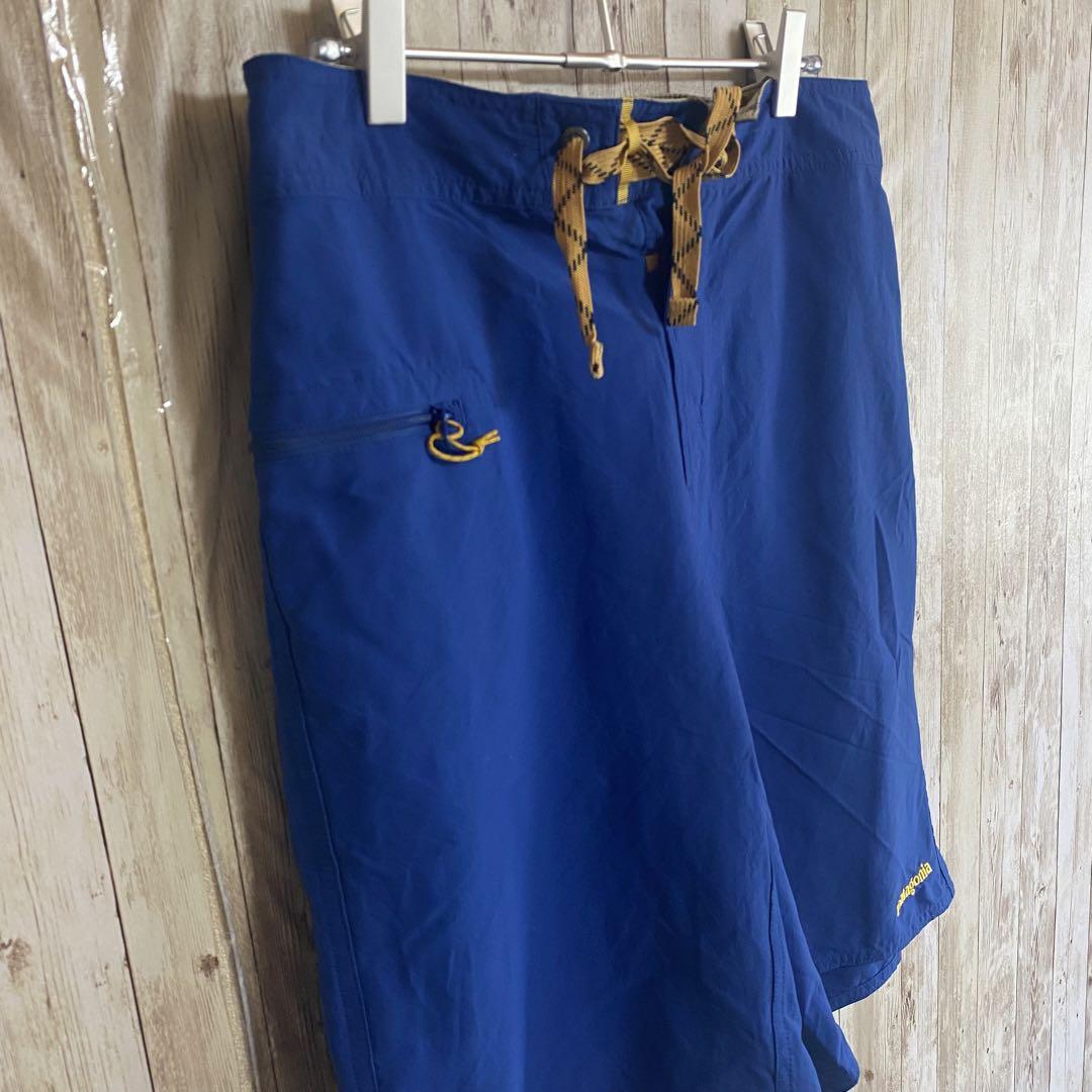 【F74】patagoniaパタゴニア刺繍ロゴボードショーツ　ブルー