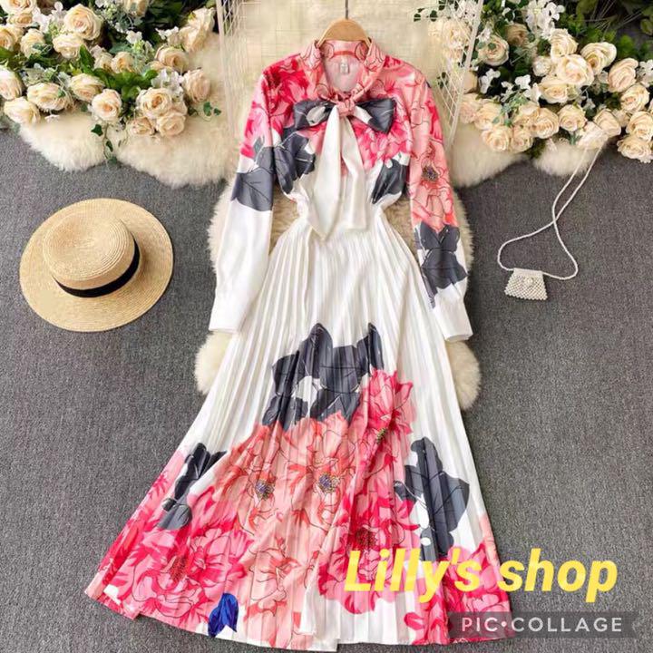 春物コーデ❤️ロングワンピース 花柄 レディース ドレス パーティー 長袖