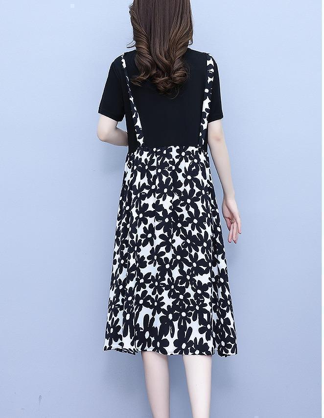 大きいサイズ レディース 春 夏 花柄　ワンピース　重ね着風　新品 半袖　秋