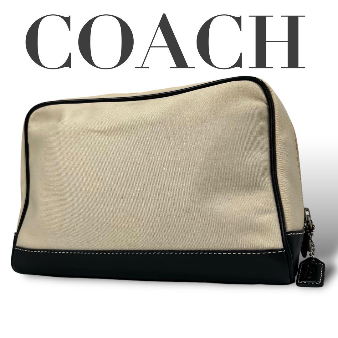 美品 4265 COACH コーチ クラッチバッグ キャンバス レザー ベージュ