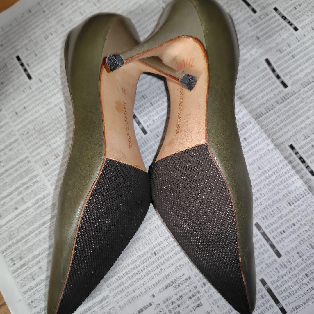 【おすすめ】 MANOLO BLAHNIK 23.5ハイヒール カーキグリーン 靴 靴