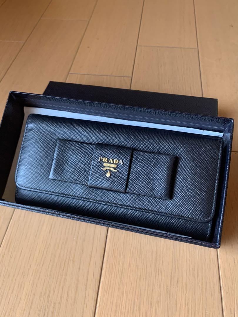 ほぼ未使用【PRADA】 長財布 ロングウォレット リボン ブラック 最前線 ...