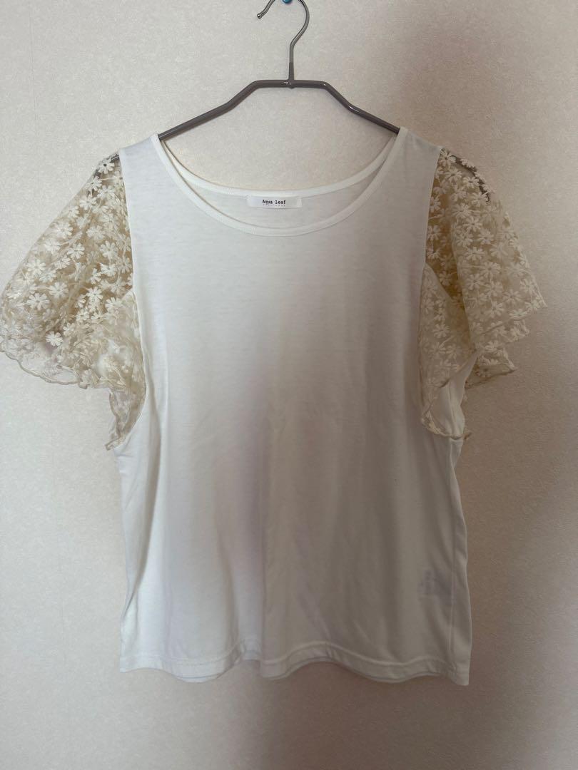 Aqua leaf フラワーレース半袖Tシャツ