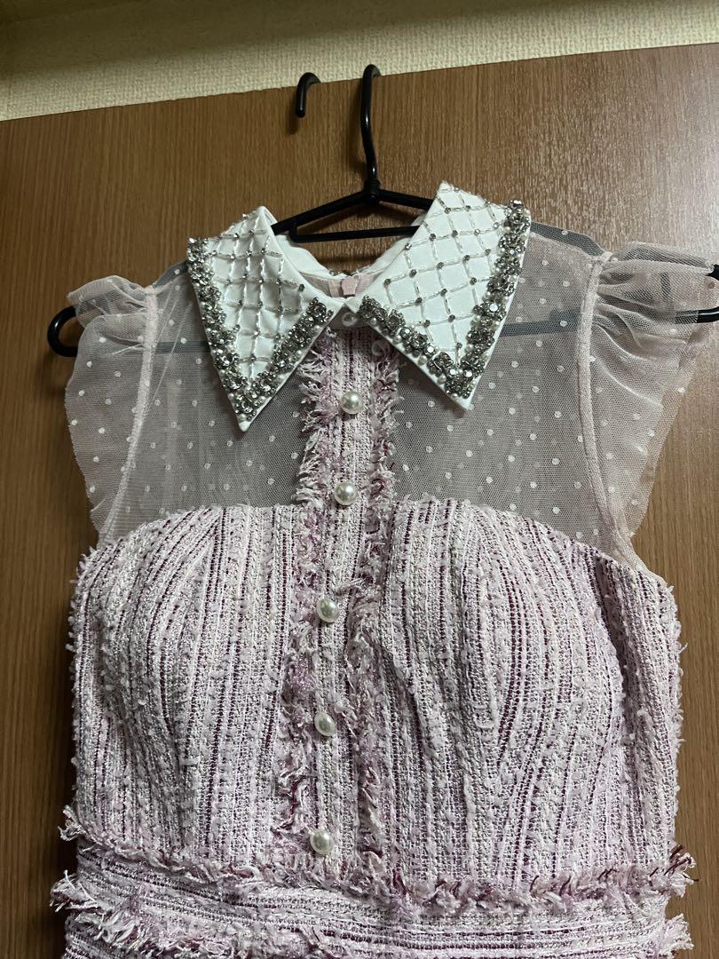 【美品】ROBE de FLEURS ラメツイード/ ビジュー/ミニキャバドレス