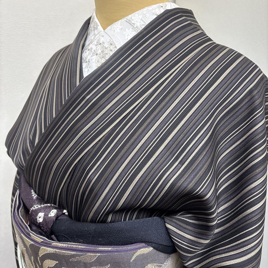 正絹 御召 お着物 縞柄