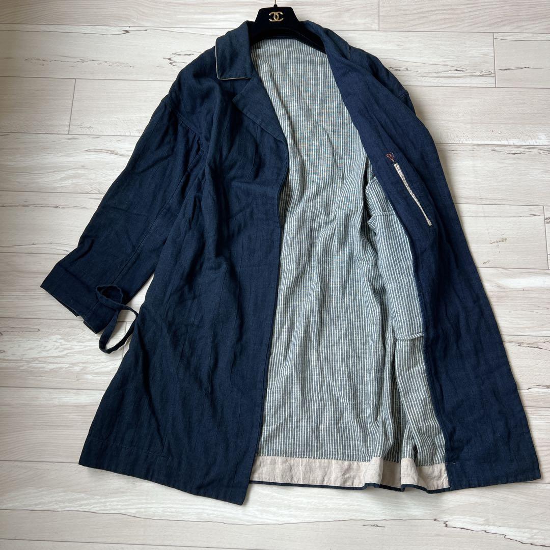 【美品】45R　フォーティファイブアール　藍染　ロングコート　ベルト