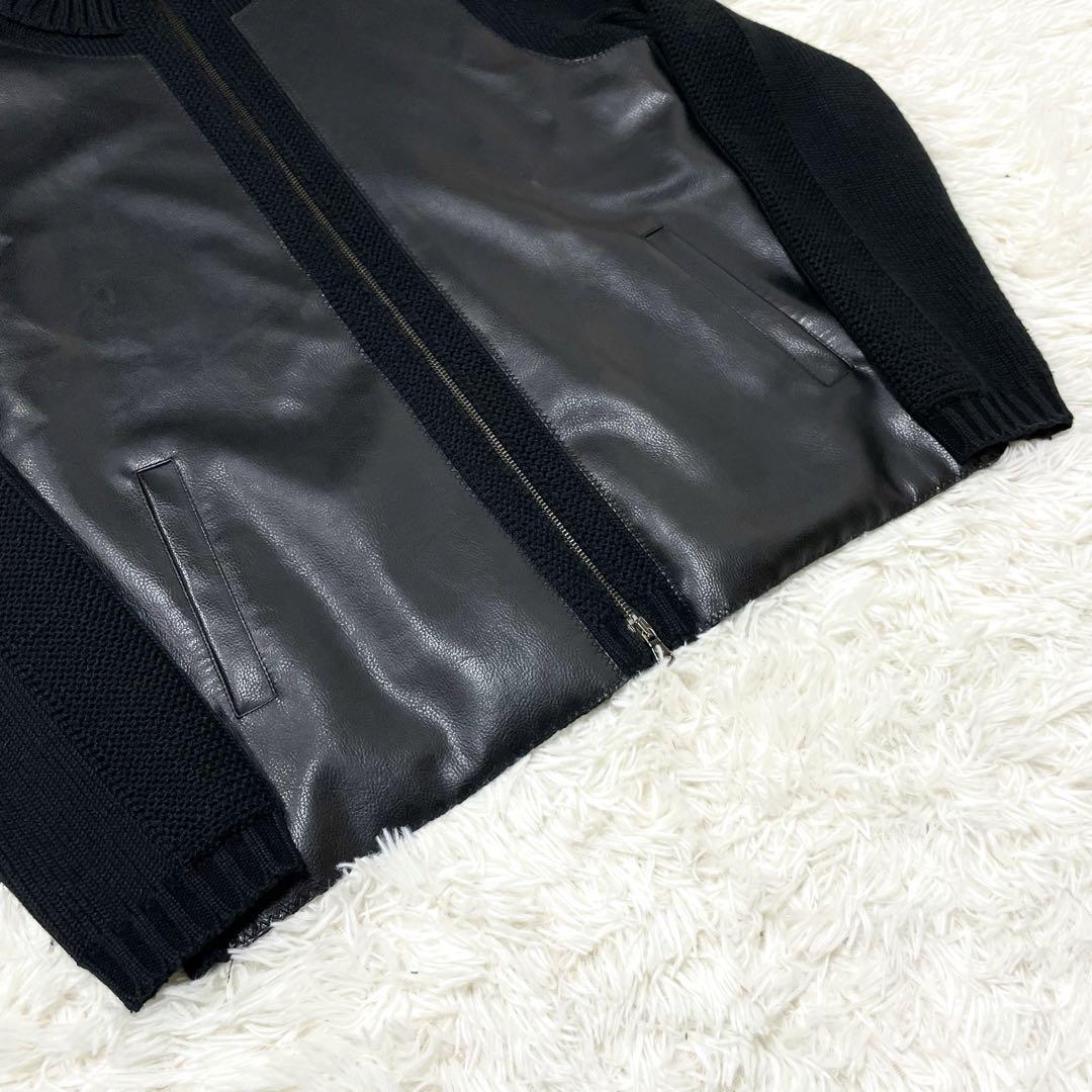 EMPORIO ARMANI レザー切り替え ダブルジップ XL ニット
