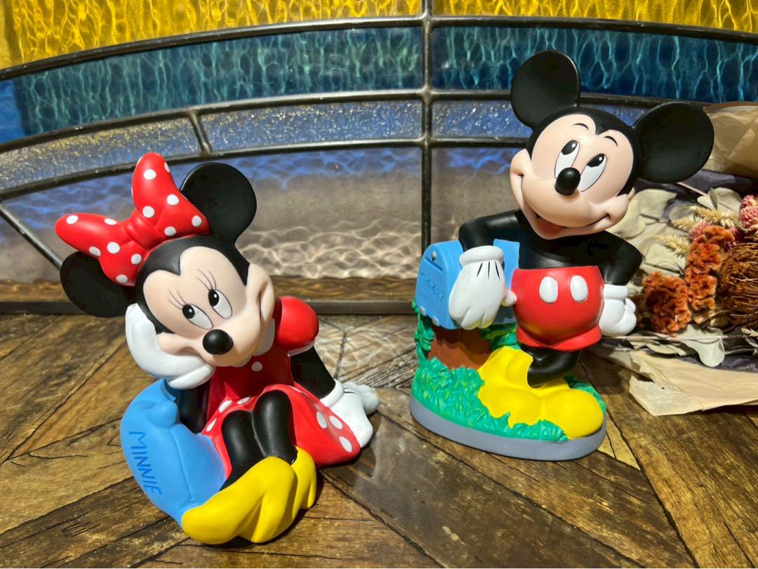 【レア】ミッキーミニー ヴィンテージフィギュアセット 貯金箱　昭和レトロ　ソフビ ディズニーランド ミッキー ミニー 廃盤 ソフビ フィギュア