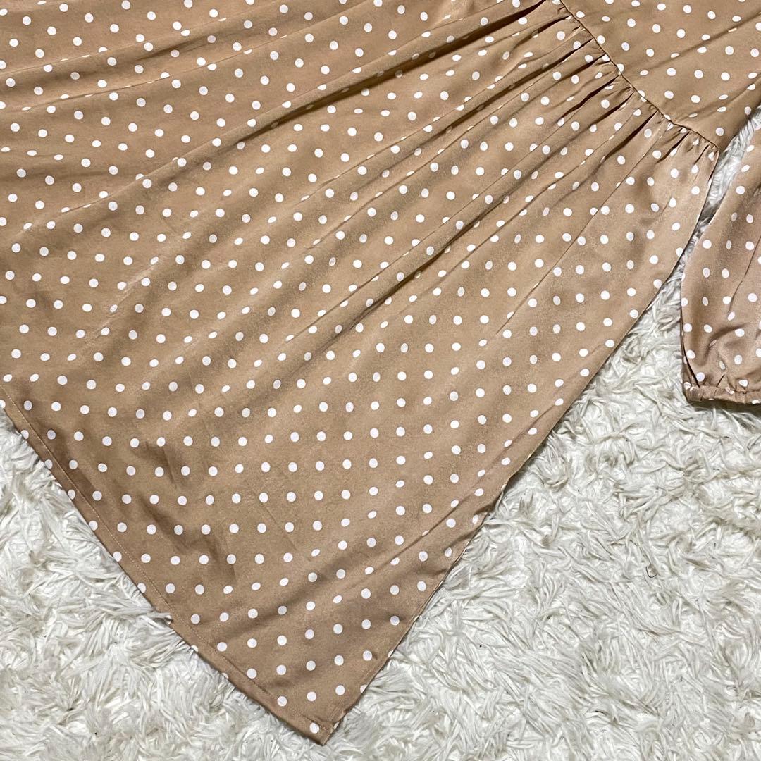 ✨美品✨PINK HOUSE 長袖フレアワンピース ベージュ 水玉柄 FREE ✨美品✨PINK HOUSE 長袖フレアワンピース ベージュ 水玉柄 FREE