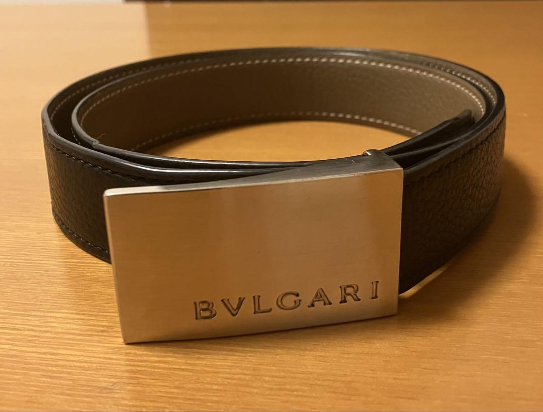 【売切価格】【美品】BVLGARI　ベルト　シルバーバックル　レザー　ブラック