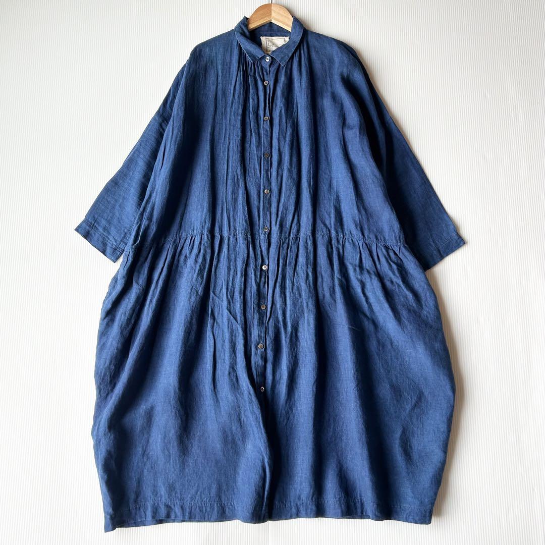 ICHI Antiquites インディゴワンピース　藍染め　リネン100%