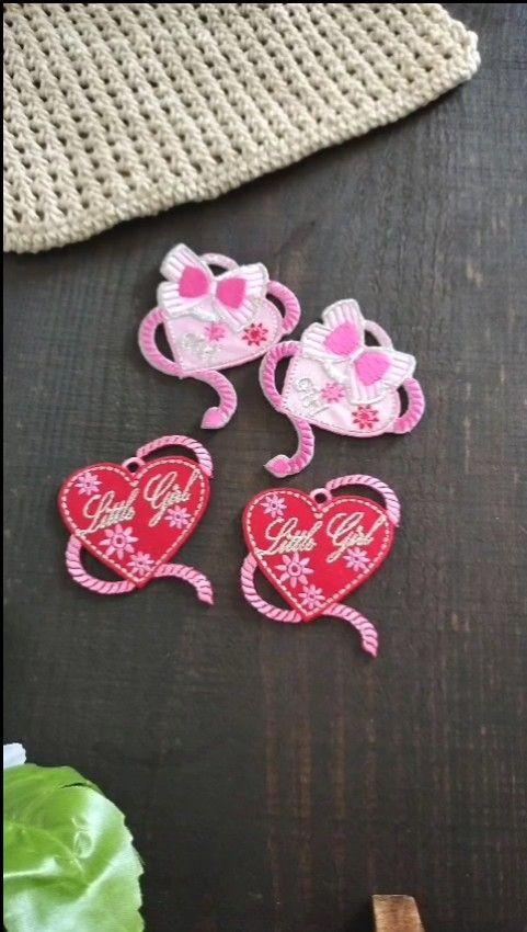 4枚セット Heart リボン ハート ピンク 可愛い 女の子