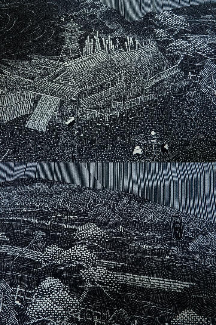 美品】 江戸小紋 訪問着 江戸百景 落款 染谷梅治 太田茂夫
