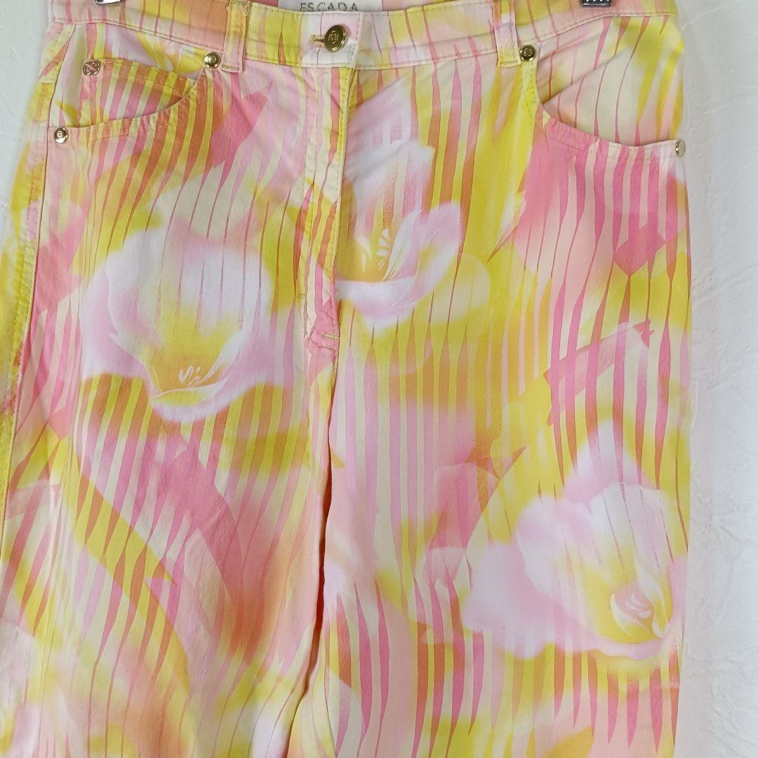 a1490】ESCADA エスカーダ 美品 フラワー プリント パンツ 36