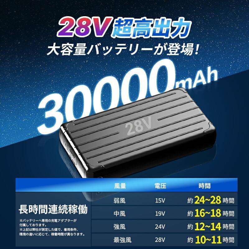 ファン付きベスト 28V超高出力 30000mAhバッテリー付属 ファン2個 パ