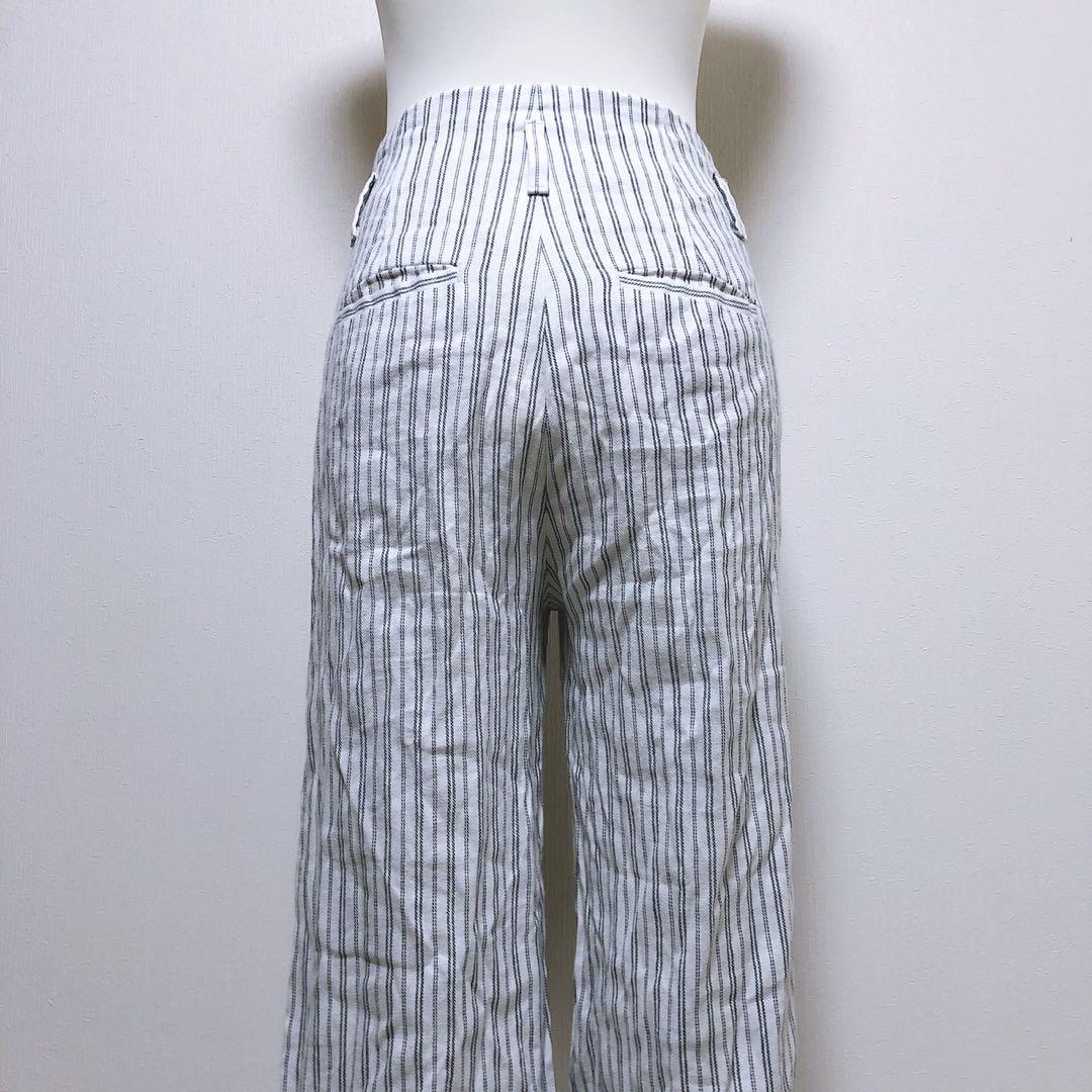 【バナナリパブリック】セミワイドパンツ ワンタック しストライプ 白 灰色