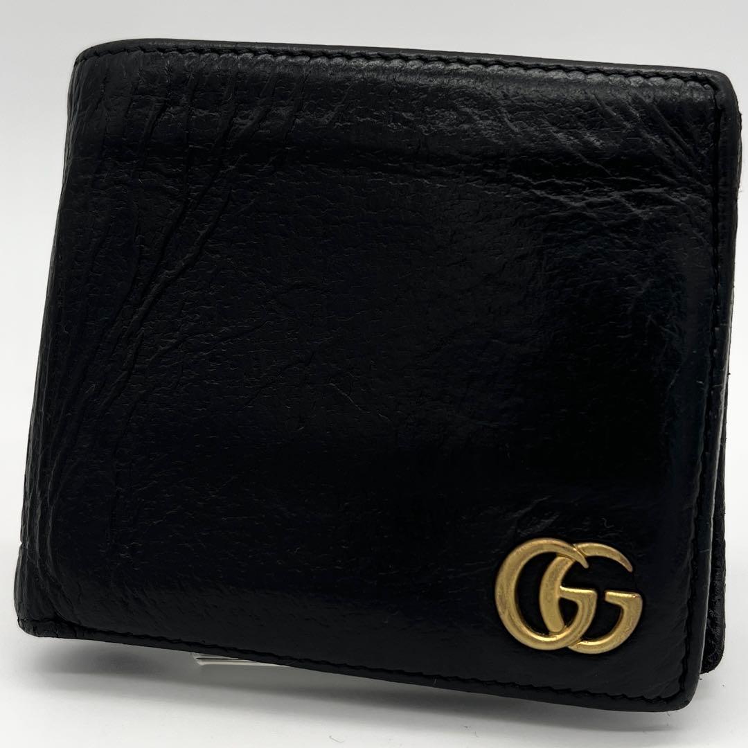 GUCCI グッチ GGマーモント 二つ折り財布 札入れ2箇所 ブラック 黒