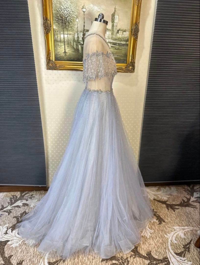 ビーズ刺繍オフショルダーパーティードレスS