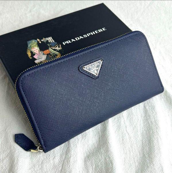 【極美品】プラダ PRADA 長財布サフィアーノラウンドファスナー ダークブルー