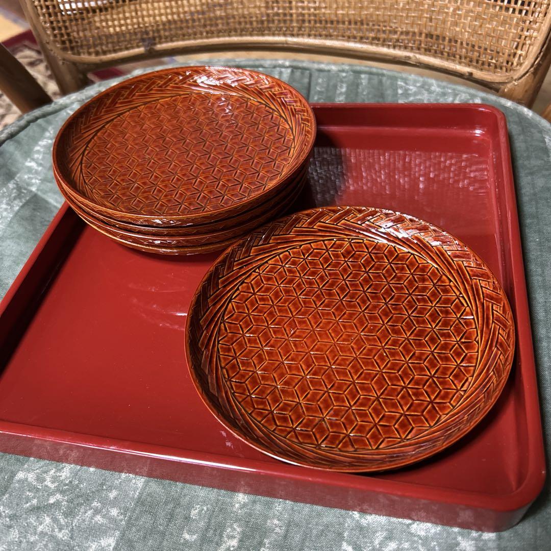藍胎漆器の菓子器 平皿5枚セット