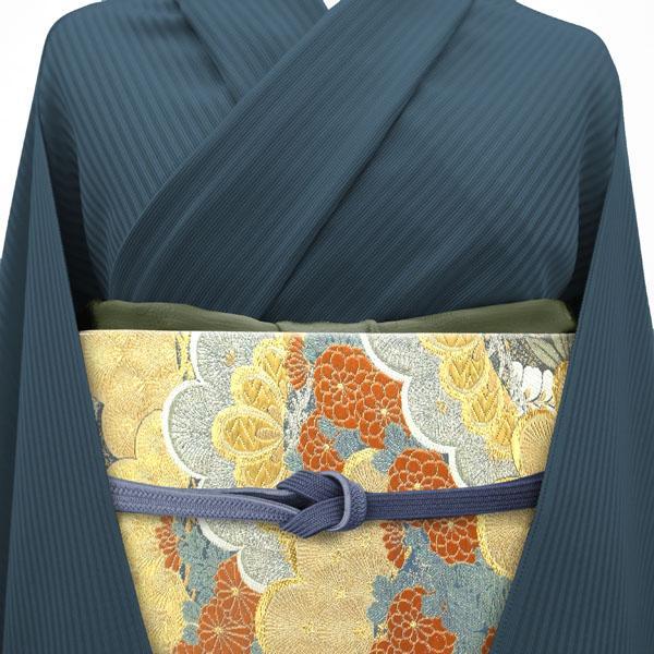 袋帯 京都 西陣 金銀糸 金 銀 濃灰青緑 松 菊 梅 藤 中古 kp1743