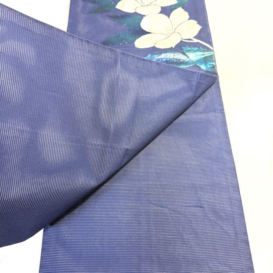 セール(SALE)開催中！ファッション通販 5k2241 着物 和装 花柄 銀色 青 紺 絽 夏物 夏帯 絹 名古屋帯 着物・浴衣