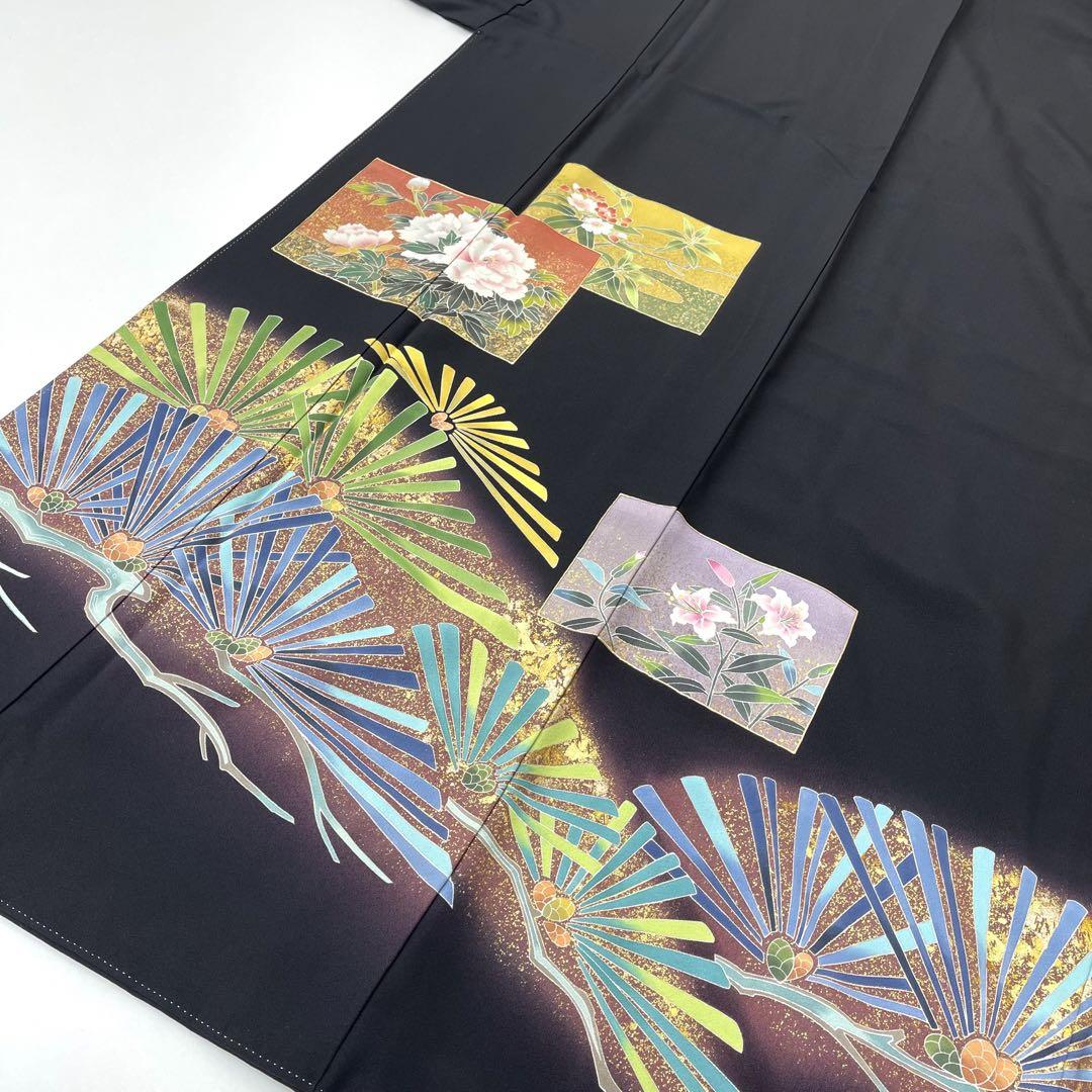 着物と帯 時流】ト25359◇正絹 黒留袖◇裄ロング 作家物 五つ紋 着物と帯 時流】ト25359◇正絹 黒留袖◇裄ロング 作家物 五つ紋