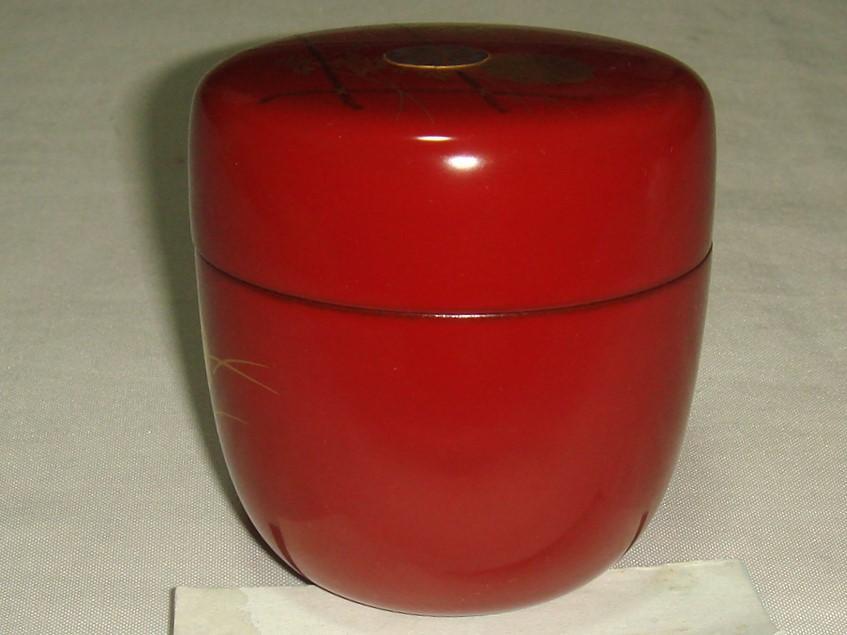 茶道具　蒔絵師観斎作　螺鈿細工棗　螺鈿細工入朱垣菊蒔絵中棗　美品　骨董！！！