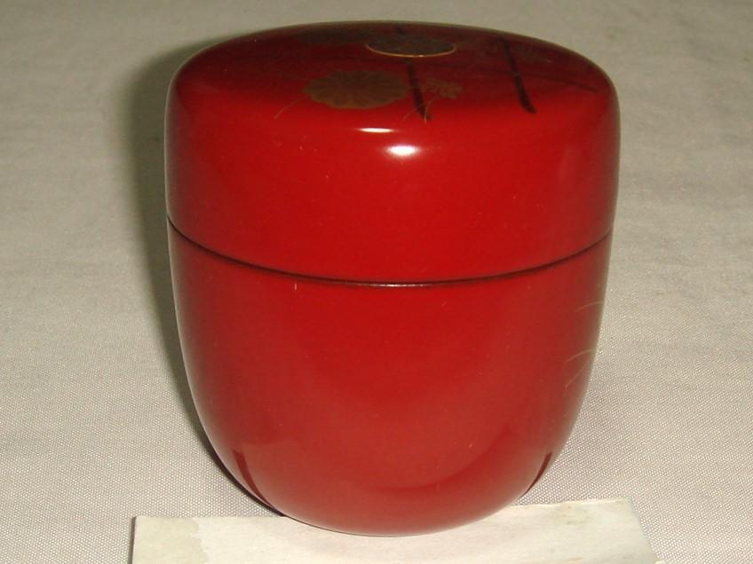 茶道具　蒔絵師観斎作　螺鈿細工棗　螺鈿細工入朱垣菊蒔絵中棗　美品　骨董！！！
