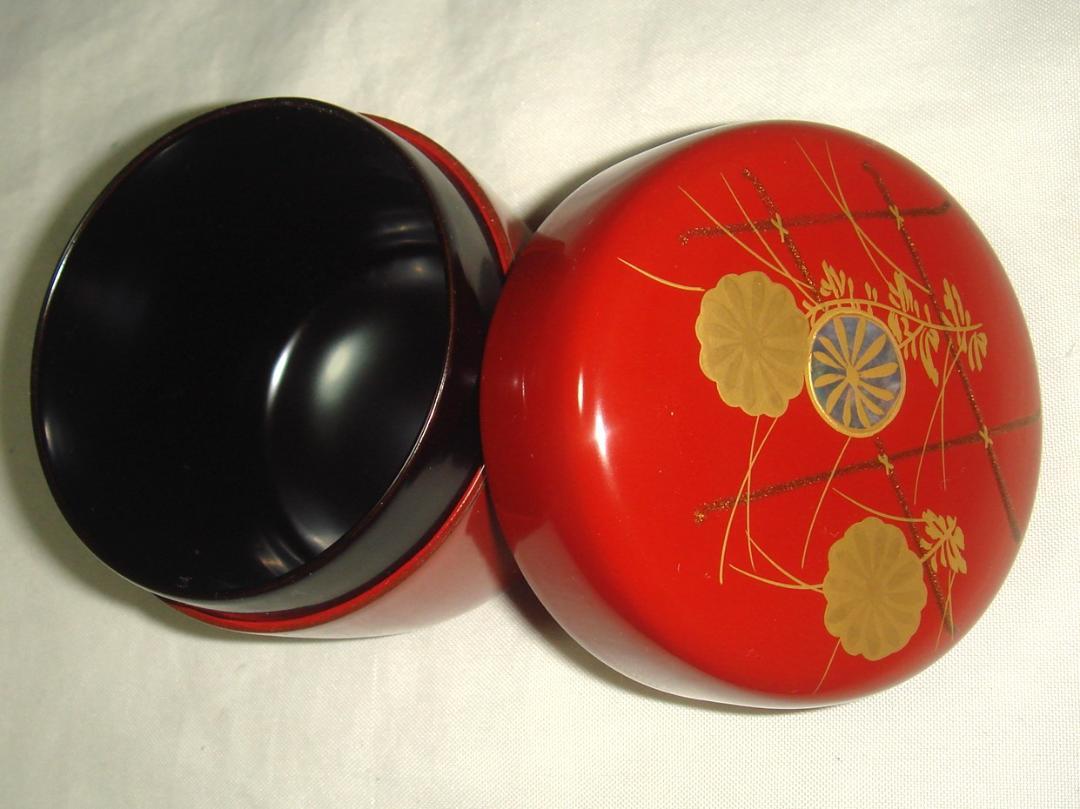 茶道具　蒔絵師観斎作　螺鈿細工棗　螺鈿細工入朱垣菊蒔絵中棗　美品　骨董！！！