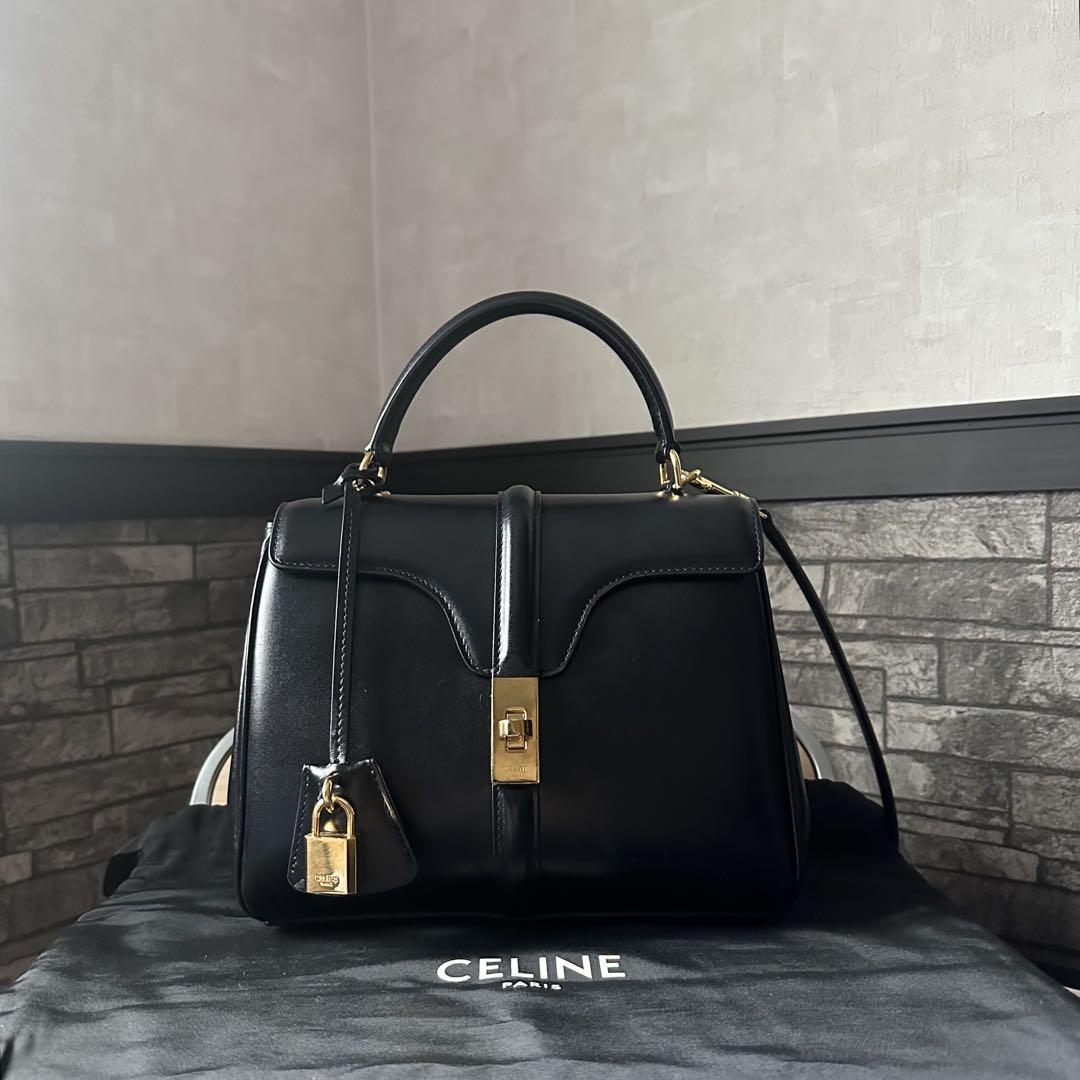 CELINE 16 セーズ バッグ スモール ブラック サテンドカーフスキンバッグ