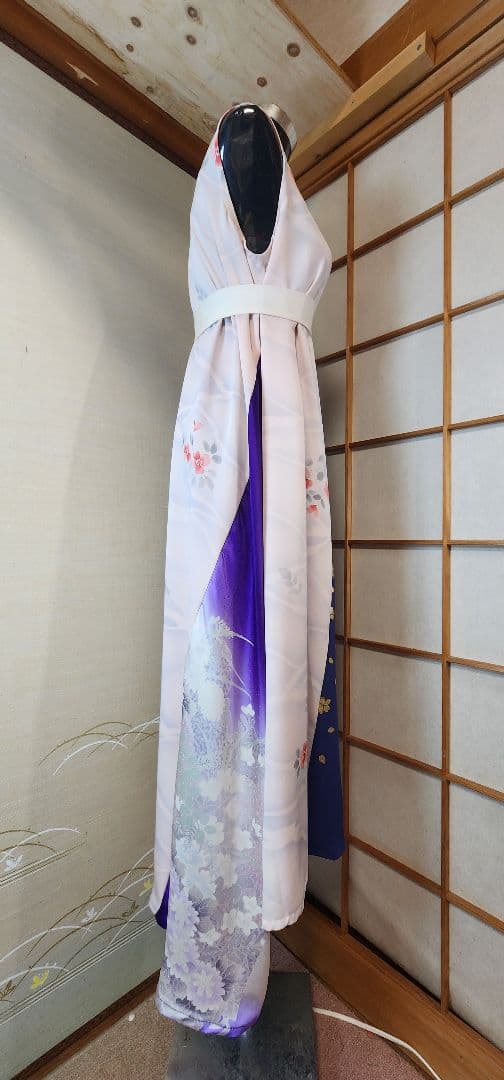 振袖着物リメイクワンピース正絹ウエストリボン付き着丈125センチ身幅60センチ