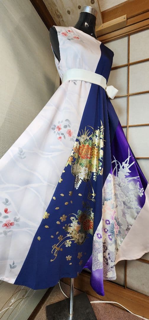 振袖着物リメイクワンピース正絹ウエストリボン付き着丈125センチ身幅60センチ NEXPOTALLINN_EU