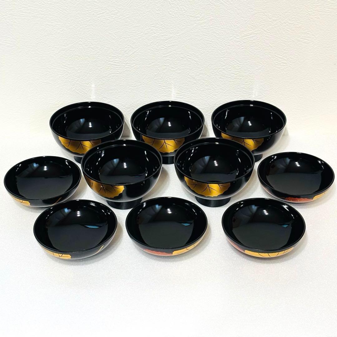 ⭐️ 会津塗 合成漆器 椿蒔絵 蓋付きお吸物椀揃 5客 美品