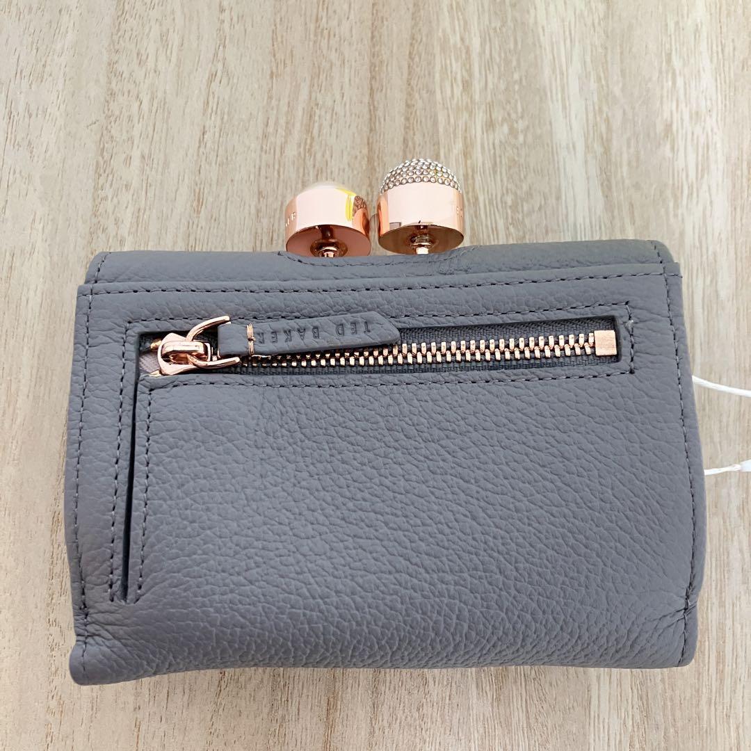 訳あり未使用品✨テッドベイカー✨がま口✨三つ折り財布✨グレー✨ピンク✨レザー