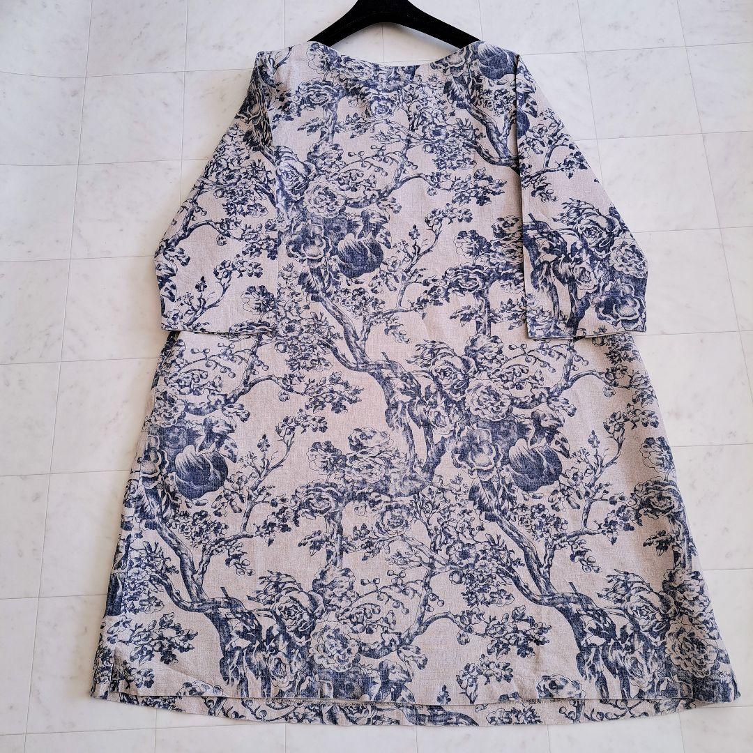 【美品】伊勢丹購入 cugnette 麻 リネン 100％ 花柄 ワンピース