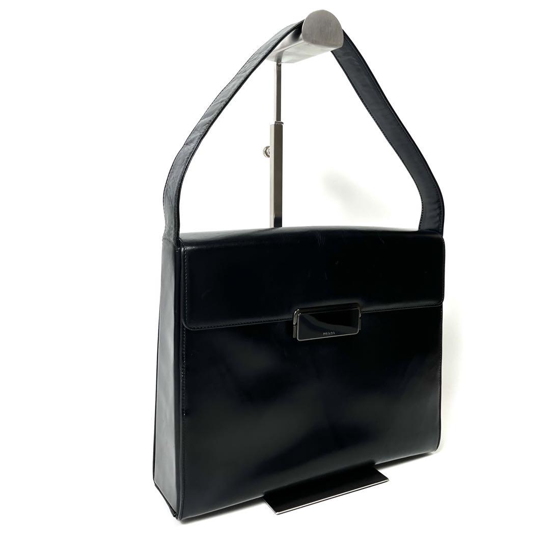 PRADA プラダ ハンドバッグ ロゴ金具 カーフレザー ブラック B7494